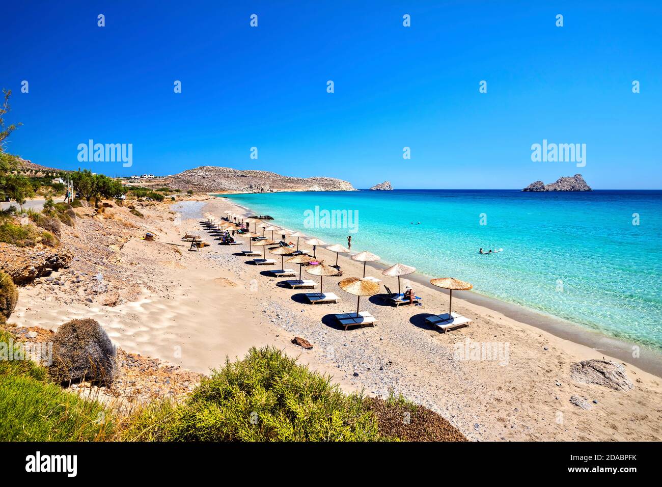 Mazida Ammos Strand, Xerokambos, Sitia Gemeinde, Lassithi, Kreta, Griechenland. Stockfoto