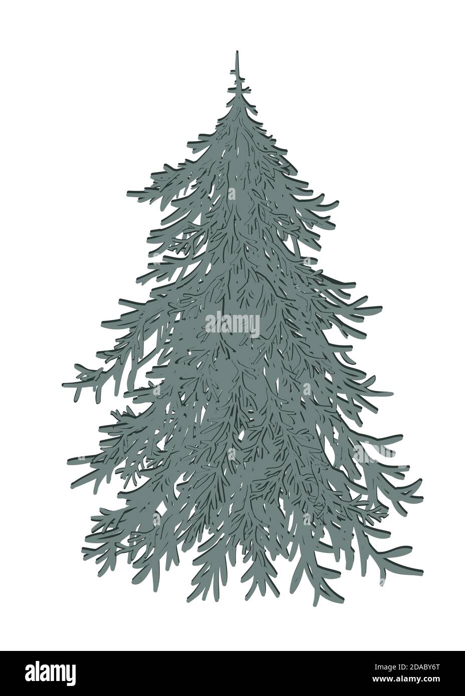 Handgezeichnetes Doodle Frohe Weihnachtsbaum Symbol. Urlaubssymbol. Cartoon Skizze Element, bunte undekorierte Weihnachtsbaum isoliert auf weißem Hintergrund Stock Vektor