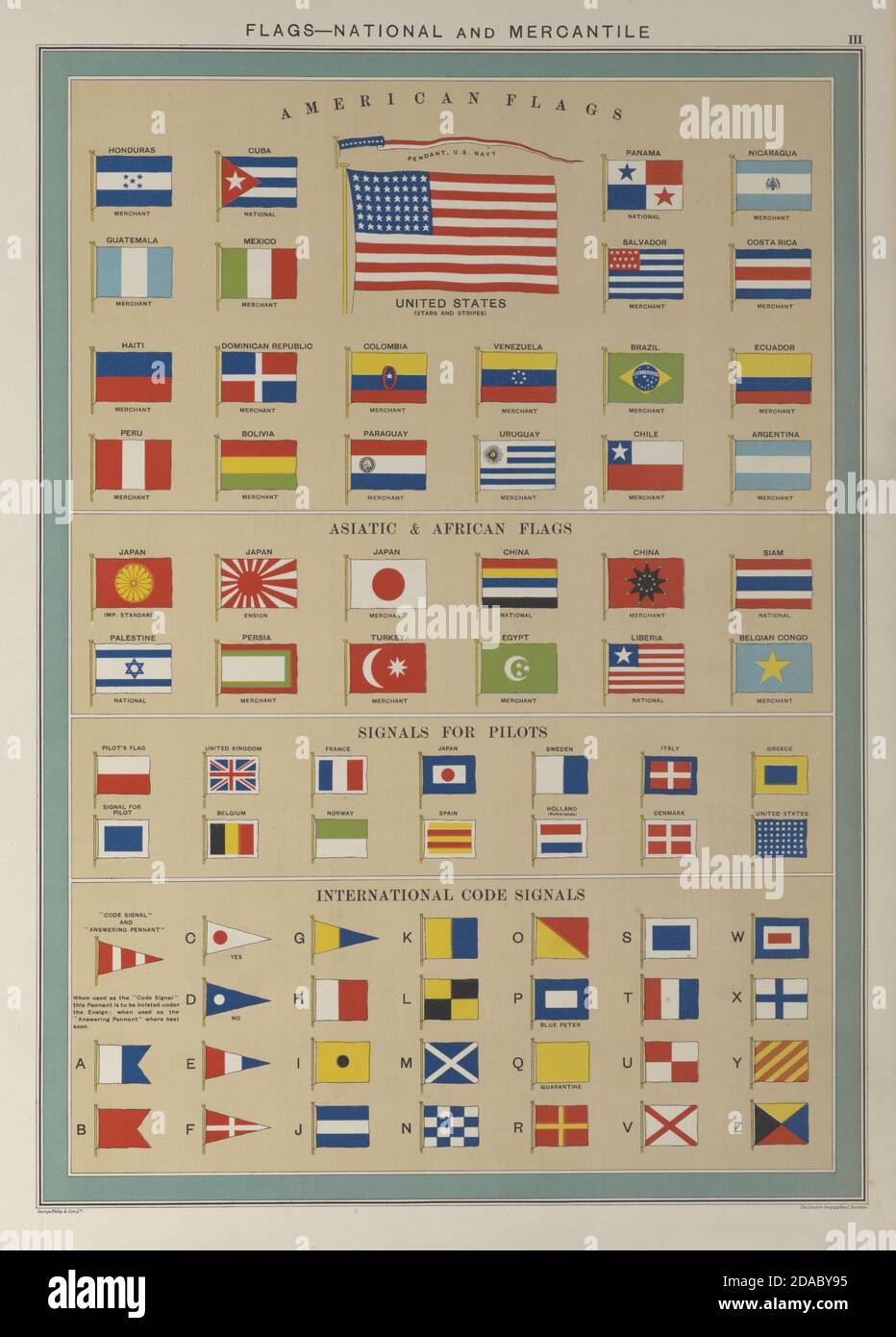 National Mercantile Marine Flags America Asia Pilot Code Signale 1927 Drucken Stockfoto