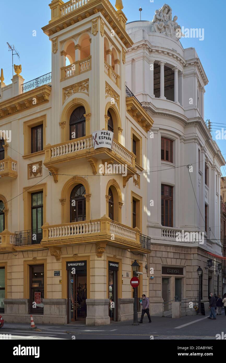 Casino Carlista, 20. Jahrhundert, Historic Artistic von Vila-real, Gebäude peña españa partit carlista, Castellon, Stockfoto