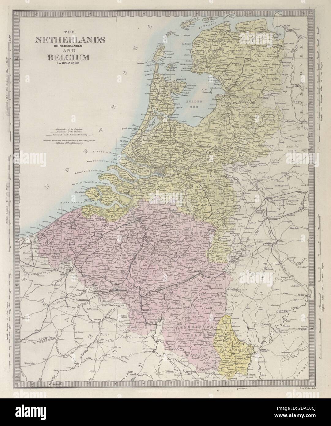 NIEDERLANDE UND BELGIEN. Luxemburg. Benelux. Provinzen. Niederlande. SDUK 1857-Karte Stockfoto