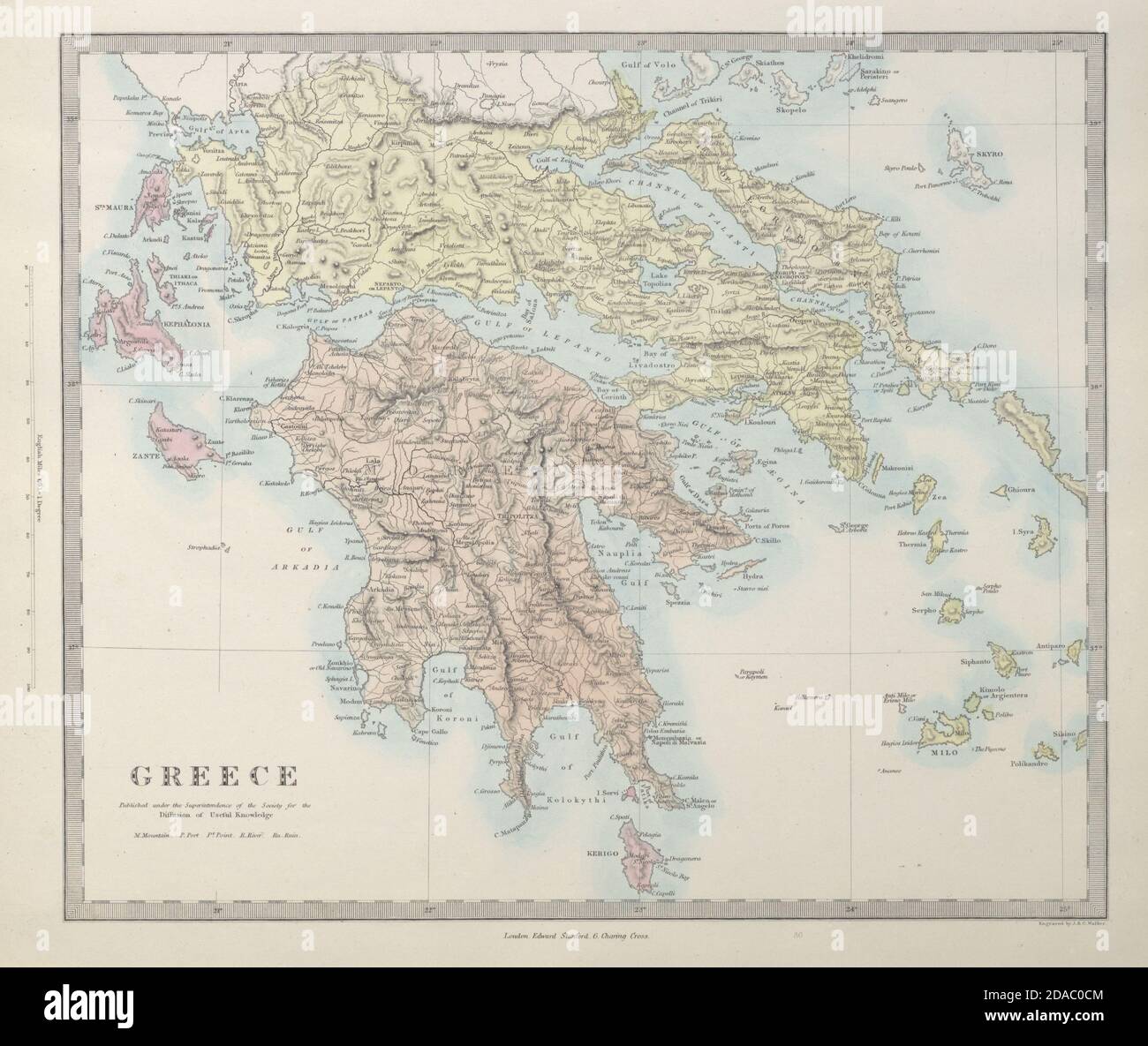 GRIECHENLAND. Ionische Inseln Britisches Protektorat. Peloponnes Kykladen. SDUK 1857-Karte Stockfoto