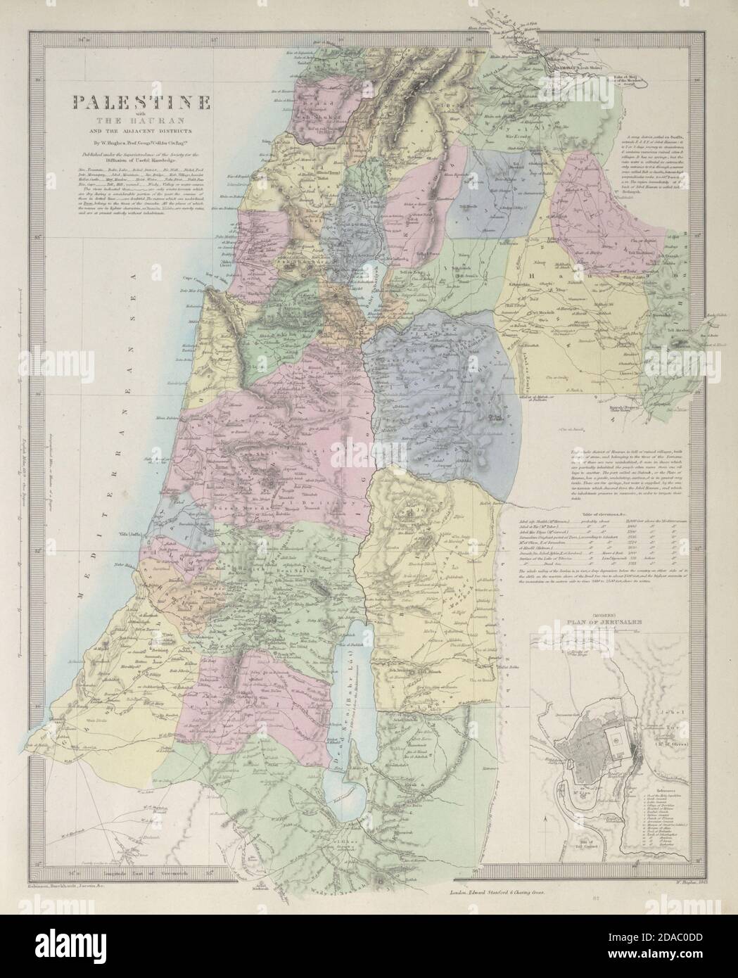 PALÄSTINA mit den Hauran. Israel Jordanien Syrien Libanon. Jerusalem. SDUK 1857-Karte Stockfoto