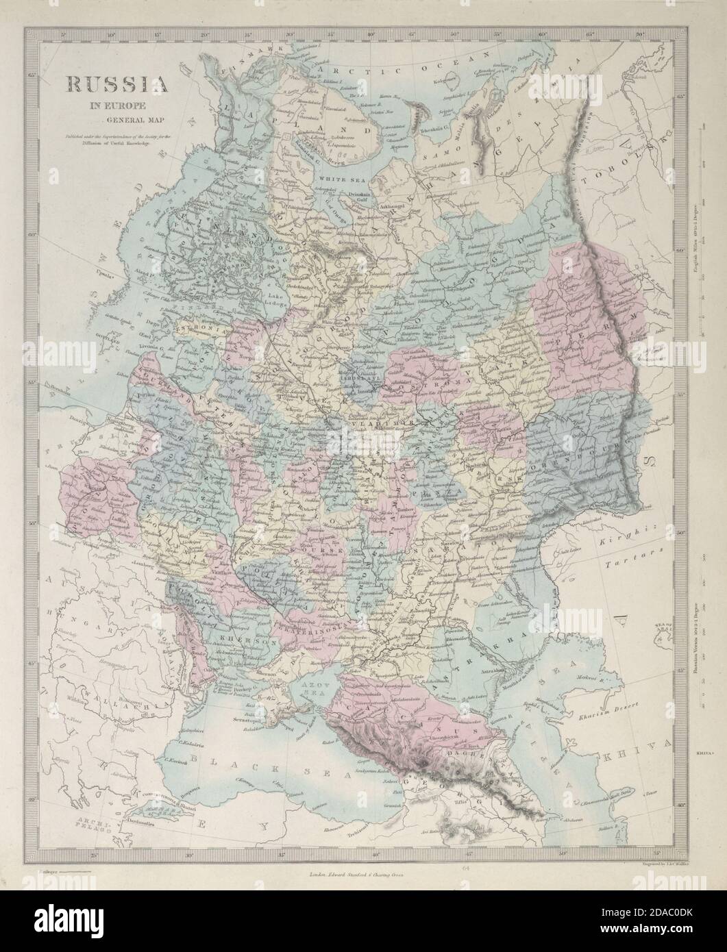 RUSSLAND. Osteuropa. Ukraine Weißrussland Baltikum Polen Finnland. SDUK 1857-Karte Stockfoto