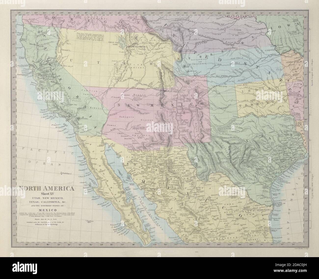 SOUTH WESTERN USA. Utah Und New Mexico Territory. Texas & California SDUK 1857 Karte Stockfoto