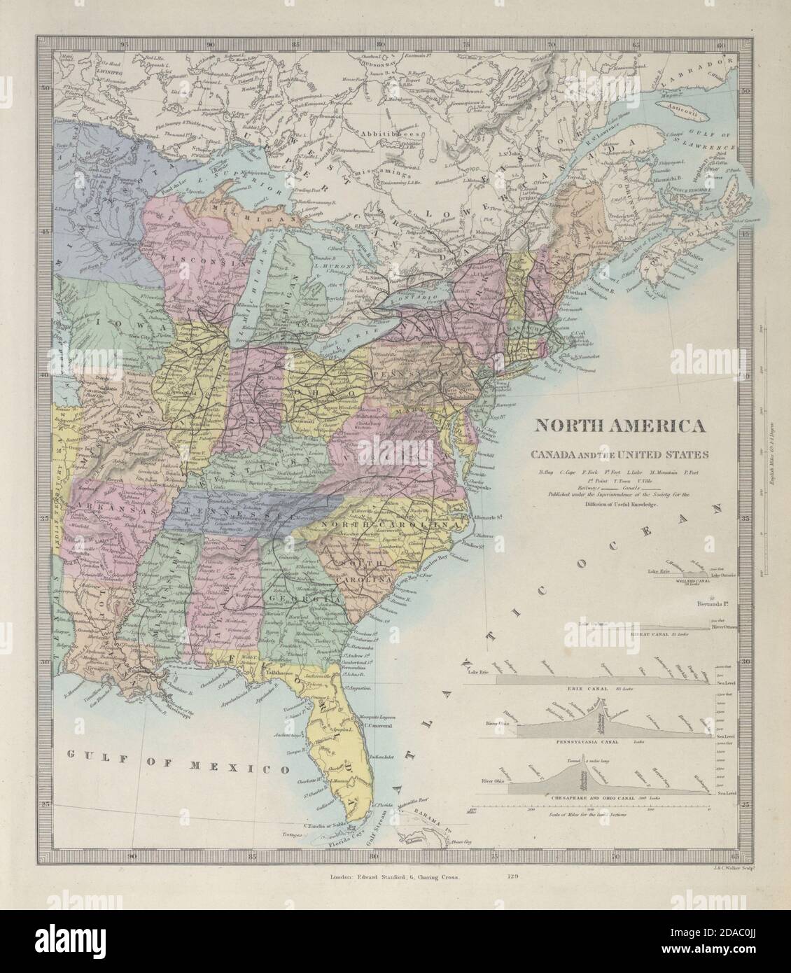 USA OST. USA Kanada. Vor dem Beitritt von West Virginia. SDUK 1857 alte Karte Stockfoto