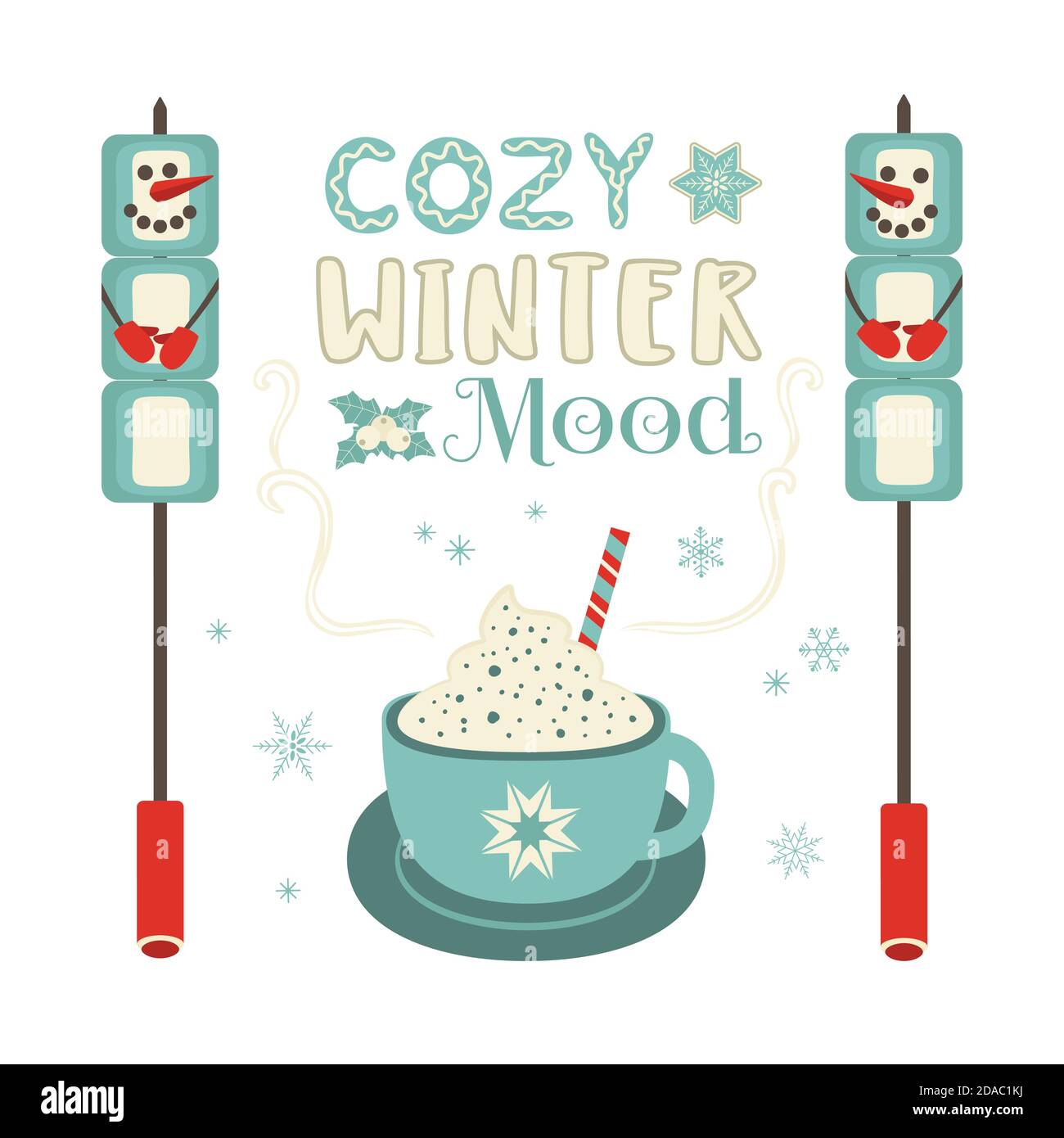 Gemütliche Winterstimmung smores und Kakao Zeichen Vektor Stock Vektor