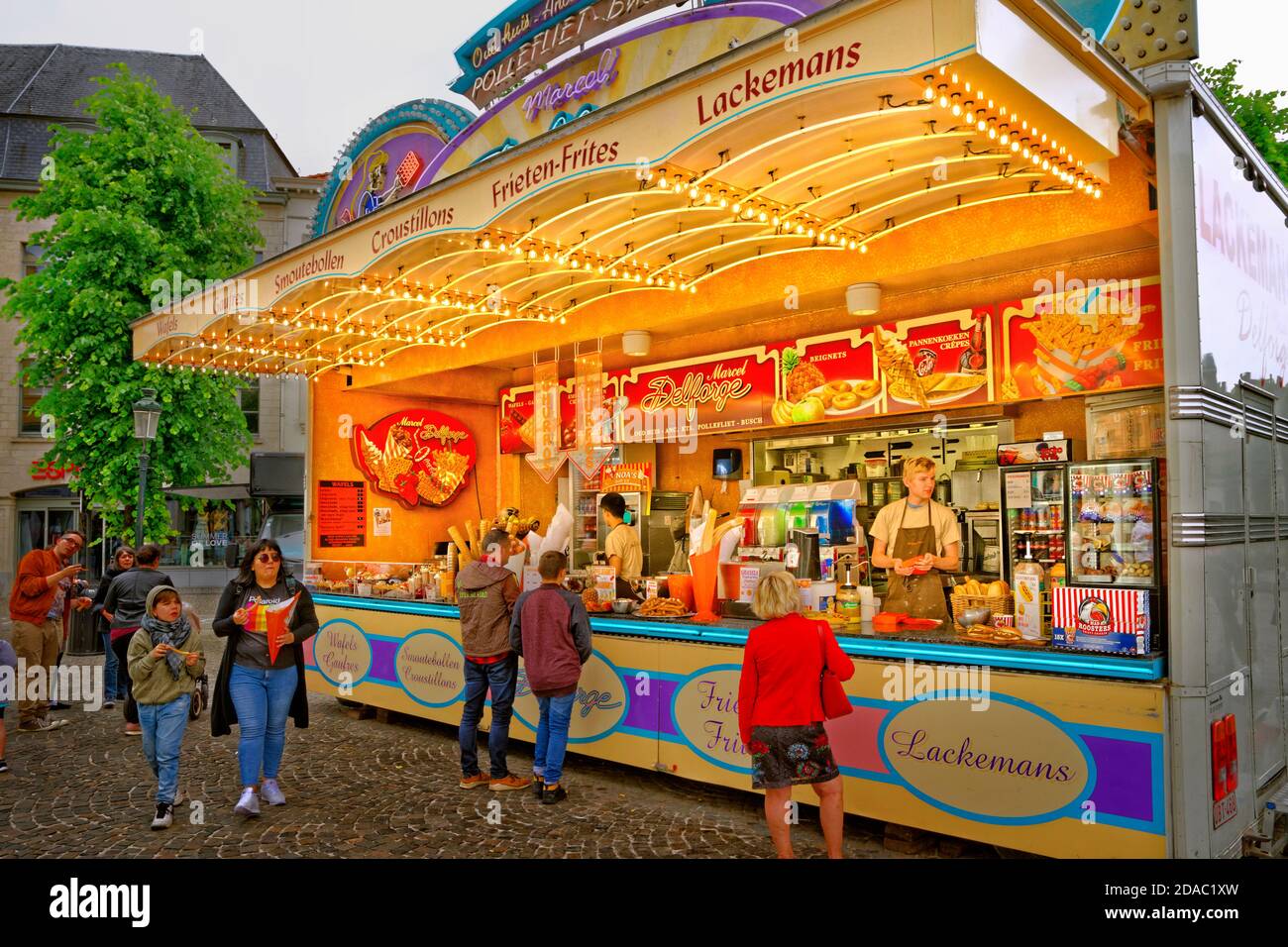 Verzierte Brügge Fast Food und Snack Bar. Stockfoto