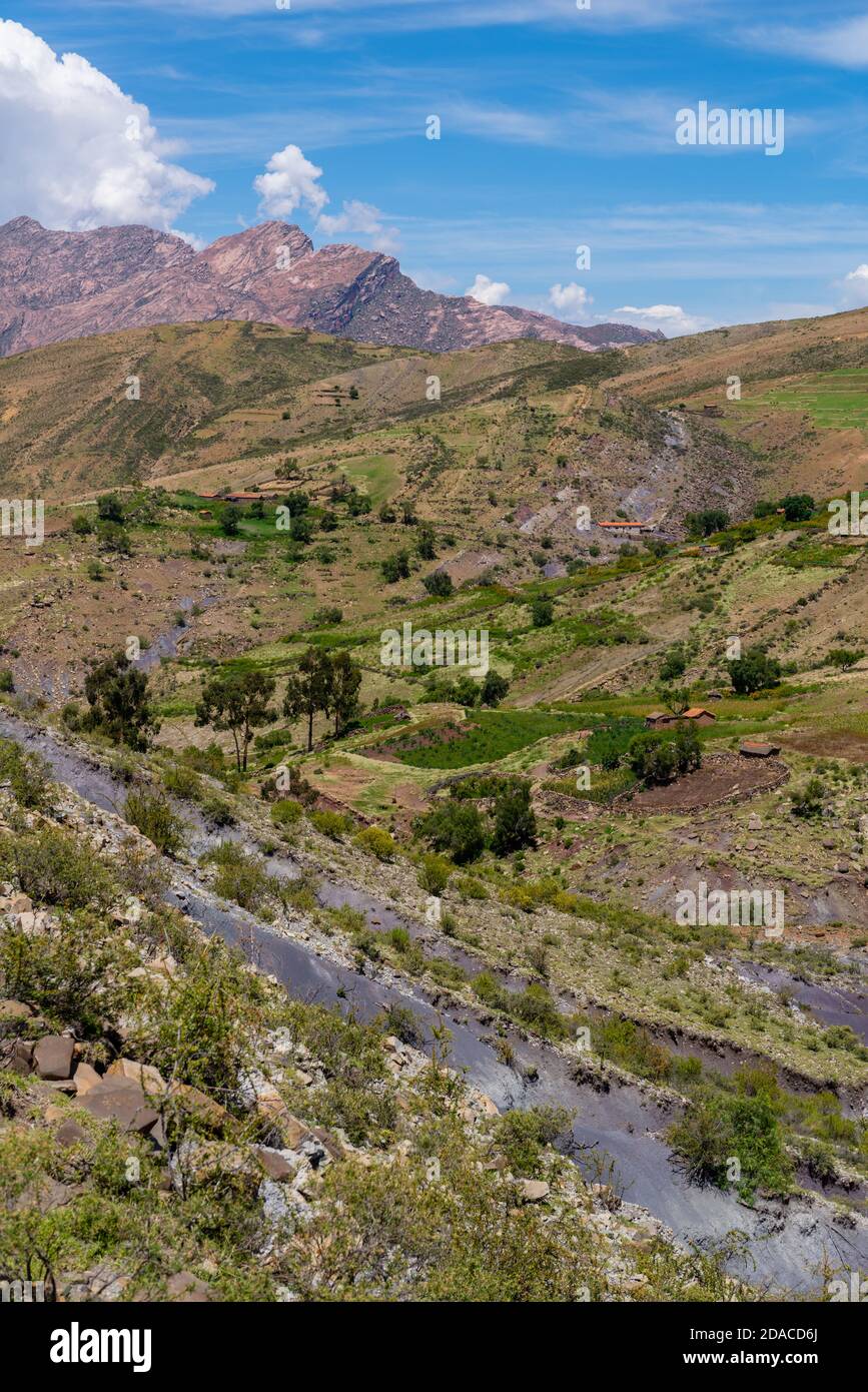 Landwirtschaftliche Landschaft in der Region Maragua, Departemento Sucre, Cordillera Central, Anden, Bolivien, Lateinamerika Stockfoto