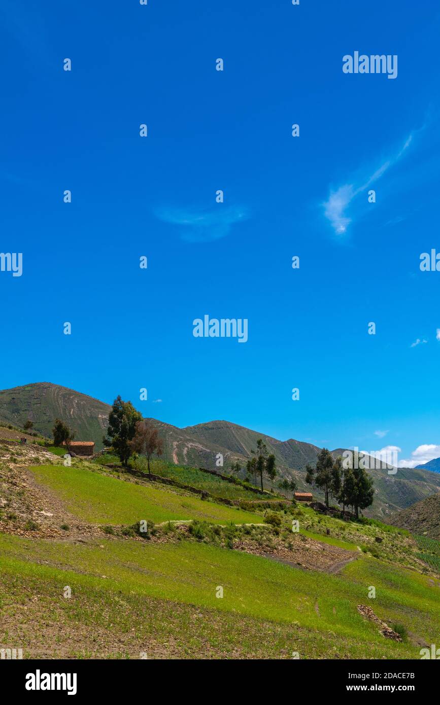 Landwirtschaftliche Landschaft in der Region Maragua, Departemento Sucre, Cordillera Central, Anden, Bolivien, Lateinamerika Stockfoto