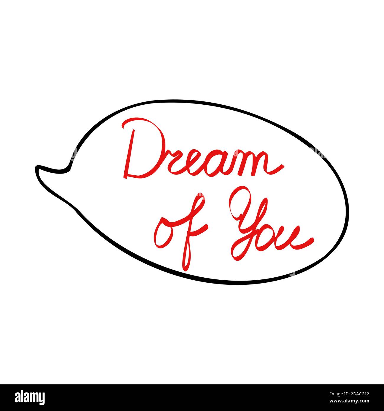 Umriss Sprechblase Traum von Ihnen Worte Hand gezeichnet in Einfache Doodle Stil Cartoon Formen Aufkleber für St. Valentine Urlaub Design Stock Vektor