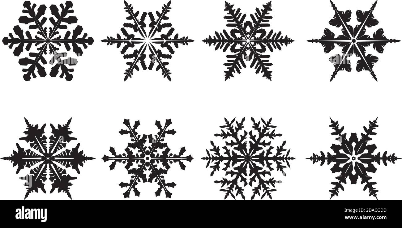 Winter schwarz isoliert Schneeflocke Symbole. Vektorgrafik. Stock Vektor