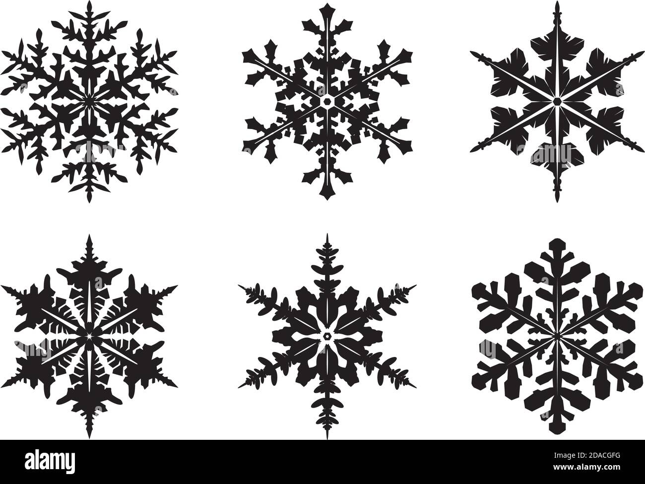 Winter schwarz isoliert Schneeflocke Symbole. Vektorgrafik. Stock Vektor