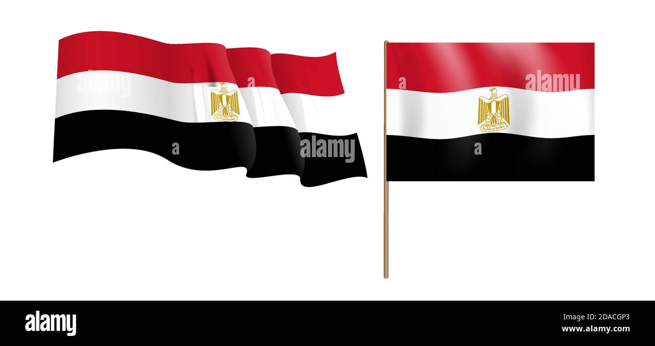 Bunte naturalistische wehende Flagge der Arabischen Republik Ägypten. Vektorgrafik Stock Vektor