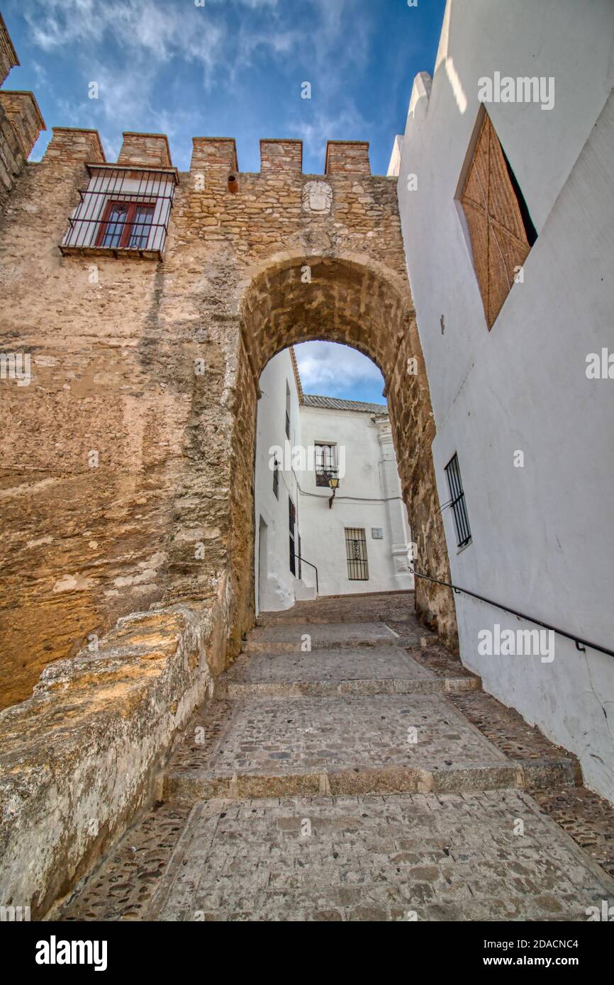 Puerta de Sancho IV, in Vejer de la Frontera, eine wunderschöne Stadt in Cadiz, Andalusien, Spanien Stockfoto