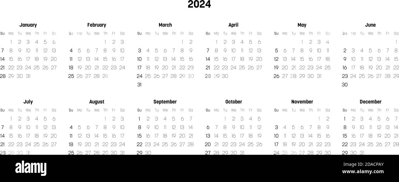 Simple 2024 year calendar week Ausgeschnittene Stockfotos und bilder