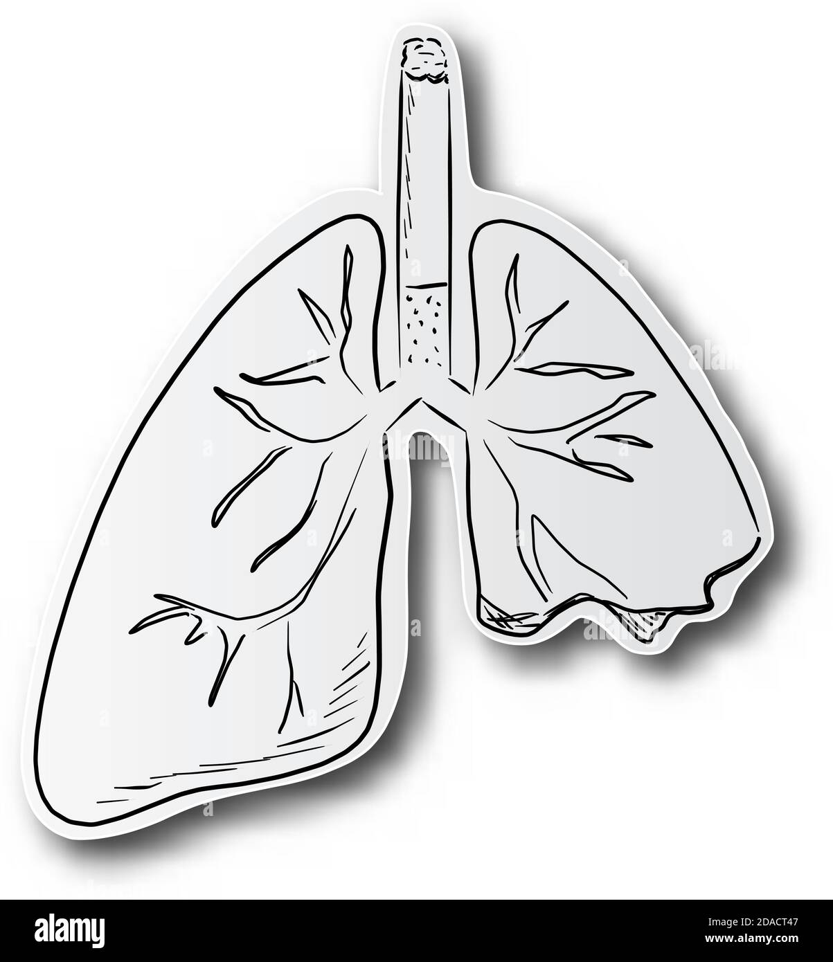 Hand gezeichnete Lunge und Zigarette in weiß geschnittenem Papier isoliert auf weißem Hintergrund. Ungesunde Gewohnheit Rauchen in der Welt kein Tabak Tag 31 Mai Konzept. Stock Vektor