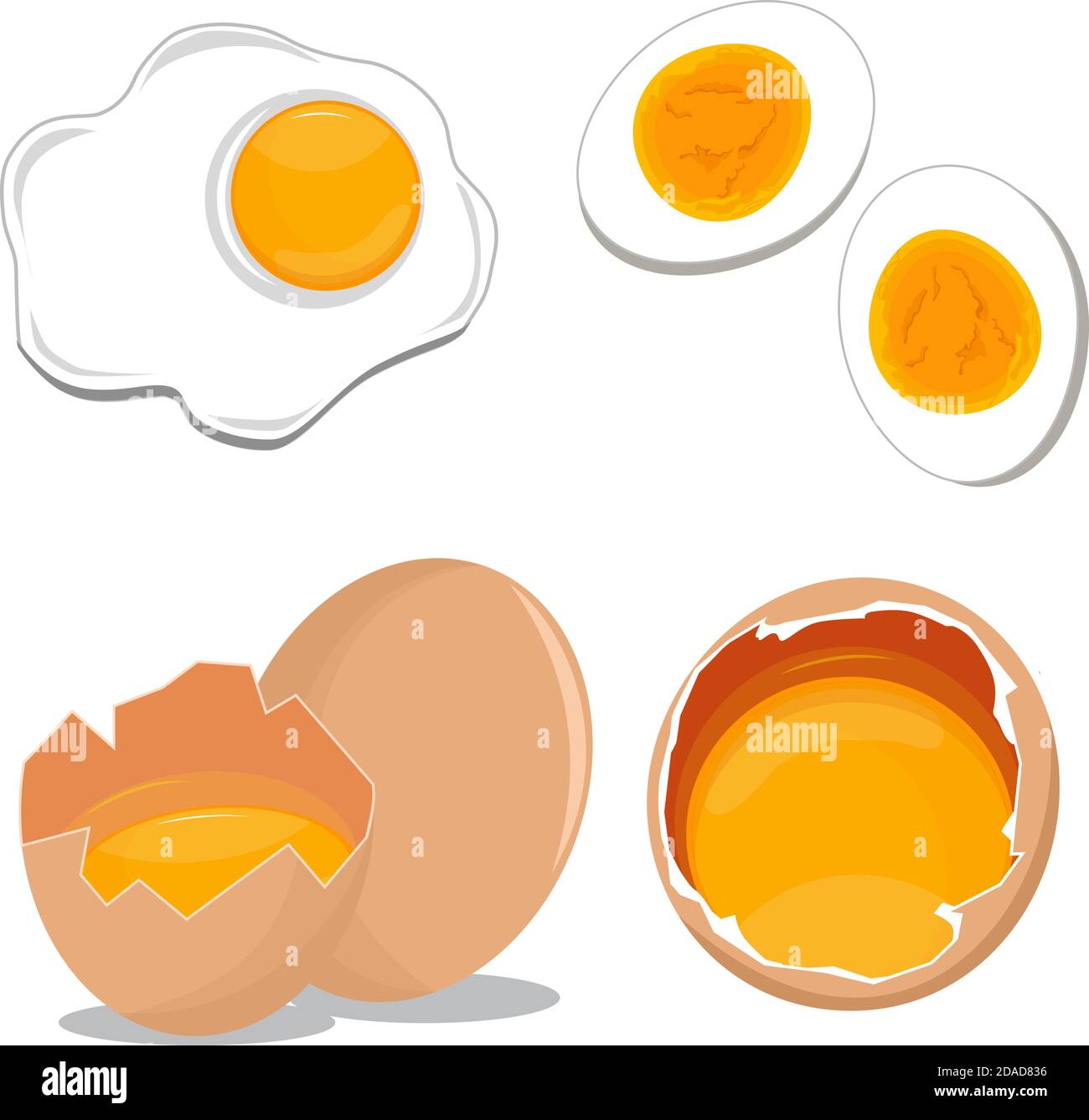 Verschiedene Arten von Cartoon-Ei isoliert auf weißem Hintergrund Stock Vektor