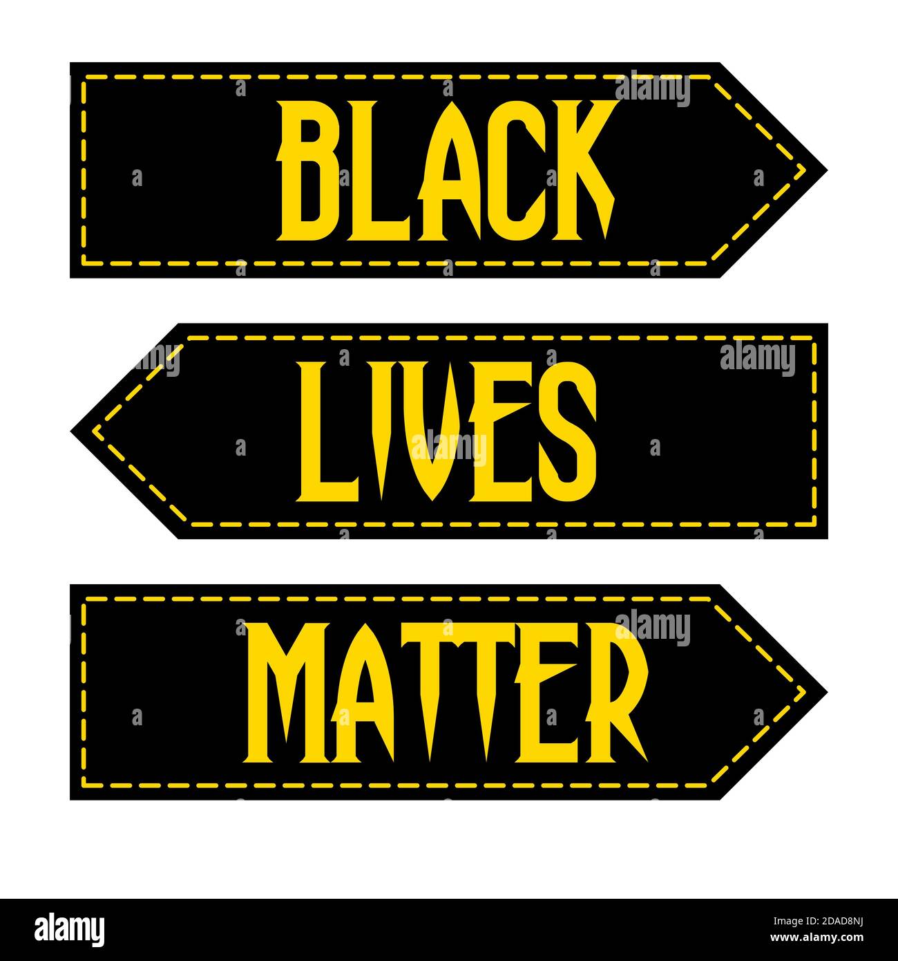 Black Lives Matter Modern Label Banner, Design-Konzept, Zeichen, mit gelbem Text und Strich Linie auf weißem Hintergrund. Stockfoto