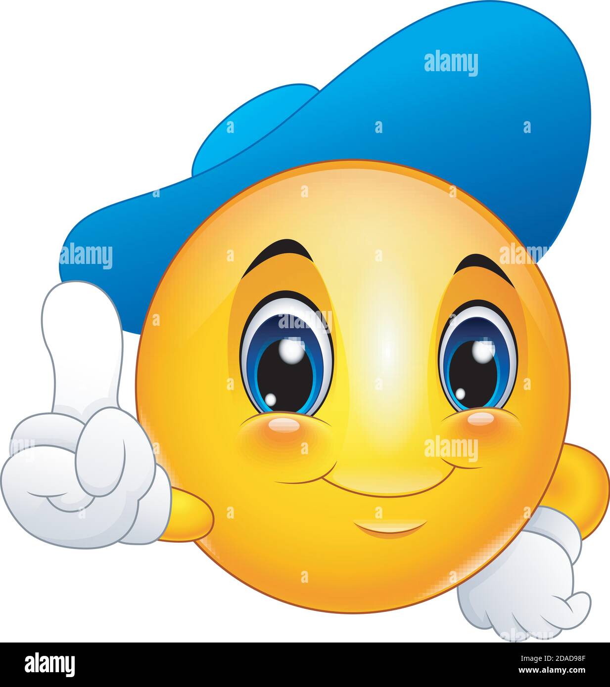Vektor-Illustration von Cartoon Emoticon Smiley trägt eine Kappe und Zeigen Stock Vektor
