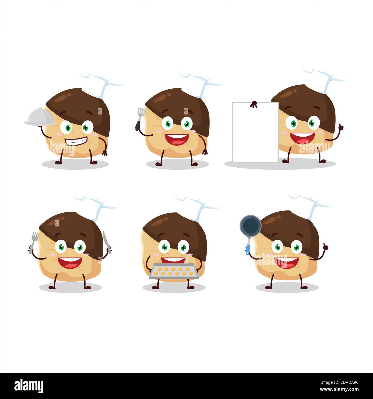 Cartoon-Charakter von Schokolade Schleim Cookies mit verschiedenen Chef Emoticons Stock Vektor