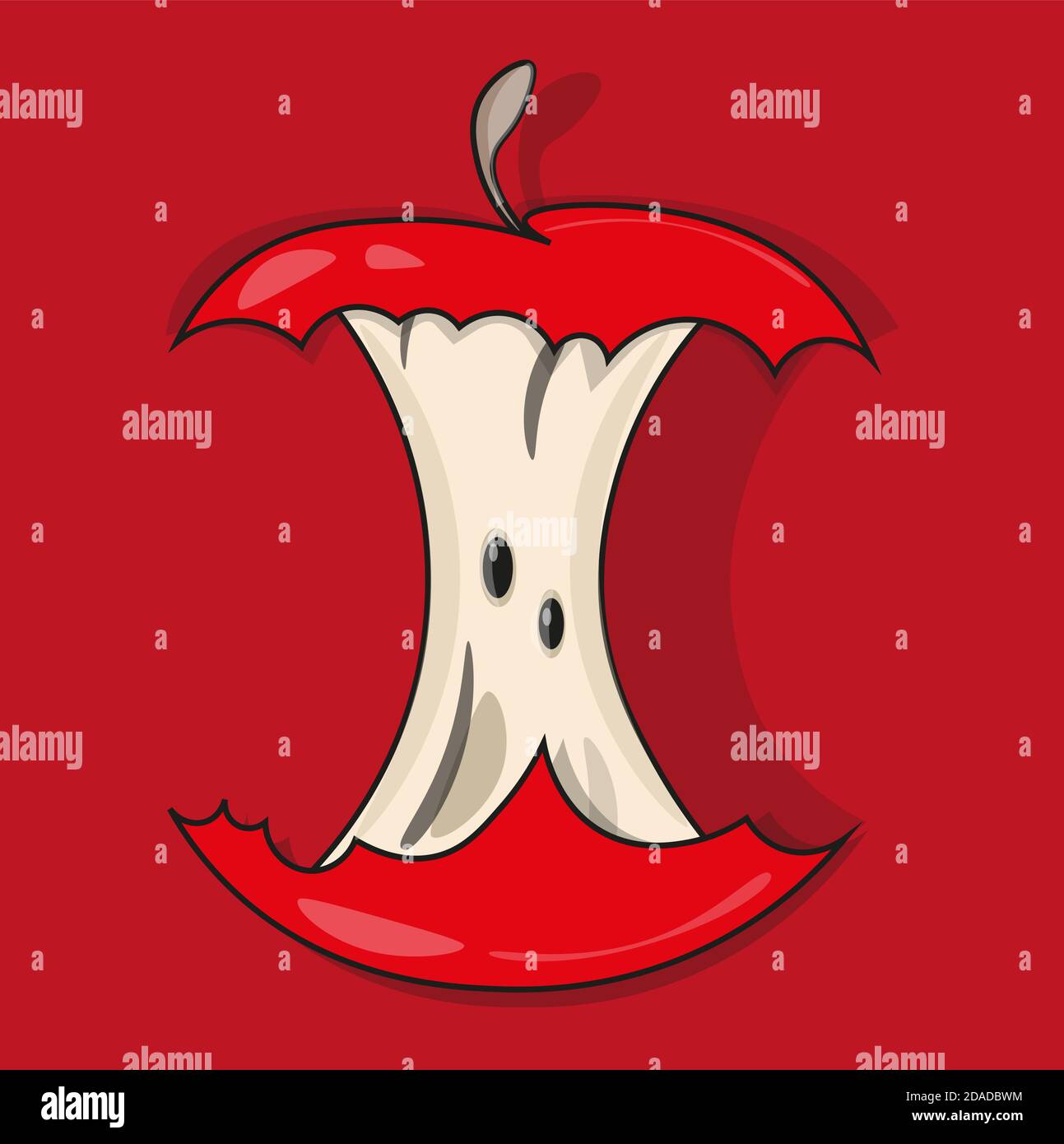 Red Cartoon Apple Core Vecor auf einem roten Hintergrund Stock Vektor