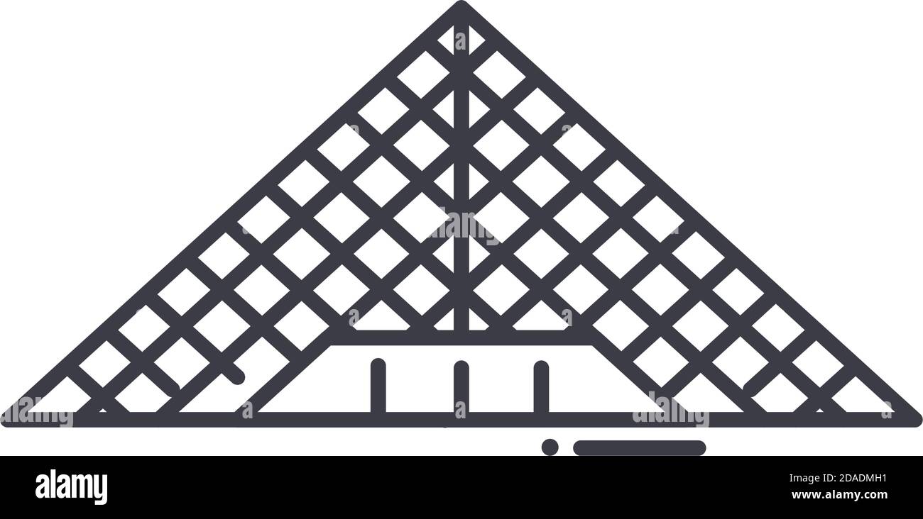 Louvre Pyramide Symbol, lineare isolierte Illustration, dünne Linie Vektor, Web-Design-Zeichen, Kontur Konzept Symbol mit editierbaren Strich auf weißem Hintergrund. Stock Vektor