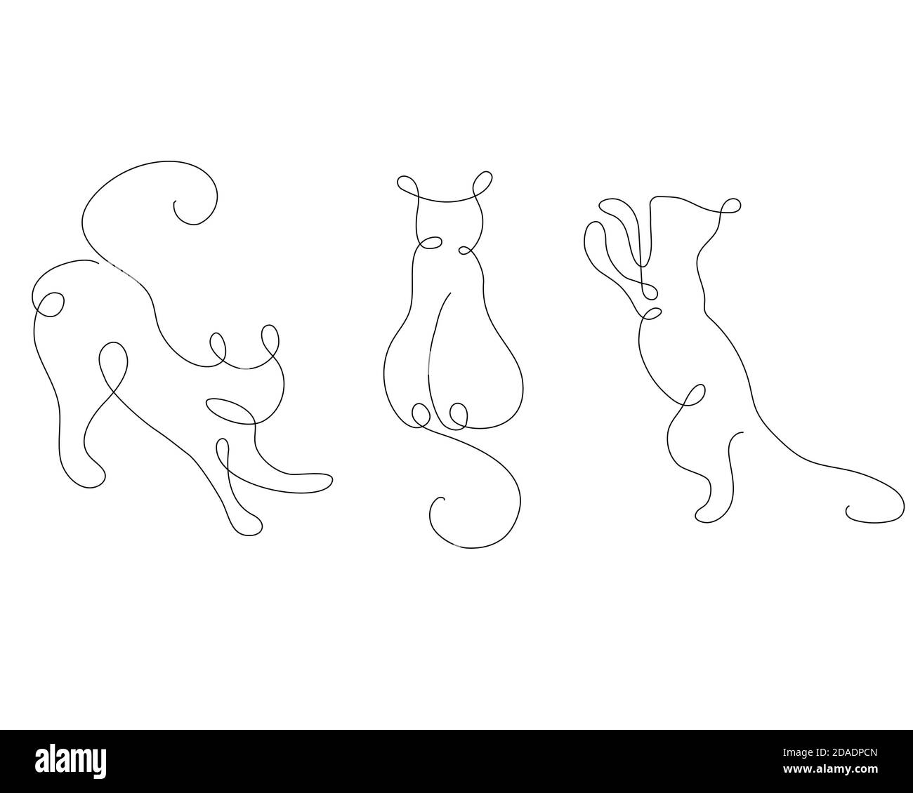 Katzen, schwarze Linien, lineares Design, Vektorgrafik Stock Vektor