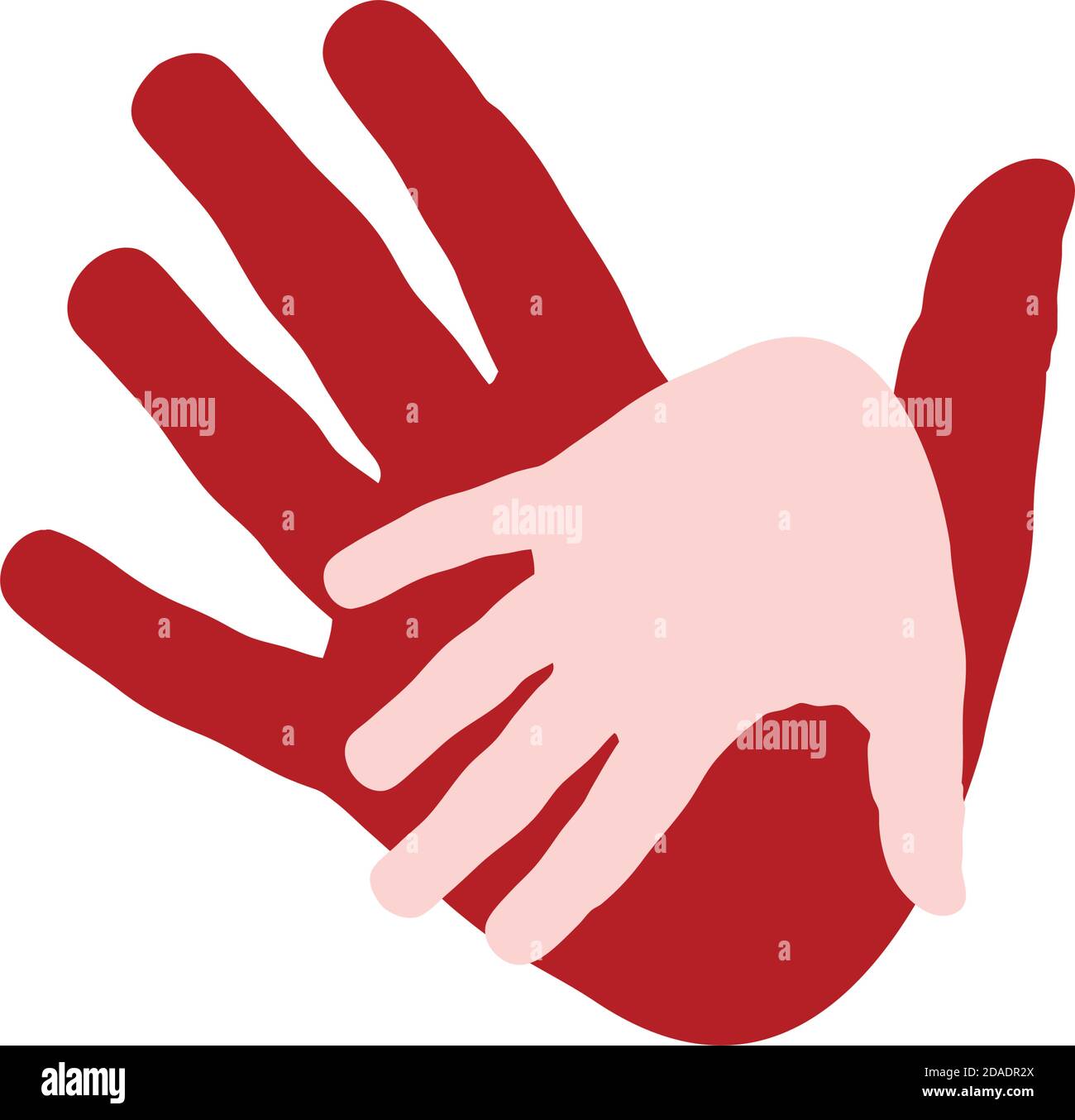 Vektor-Symbol zwei Hände, Hilfe und Solidarität. Vater und Sohn. Kinderarztkonzept Stock Vektor