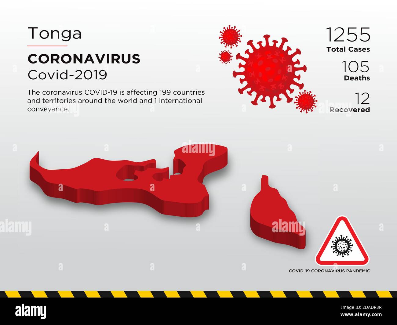 Tonga Betroffenes Land 3D-Karte von Coronavirus-Krankheit Design-Vorlage Stock Vektor