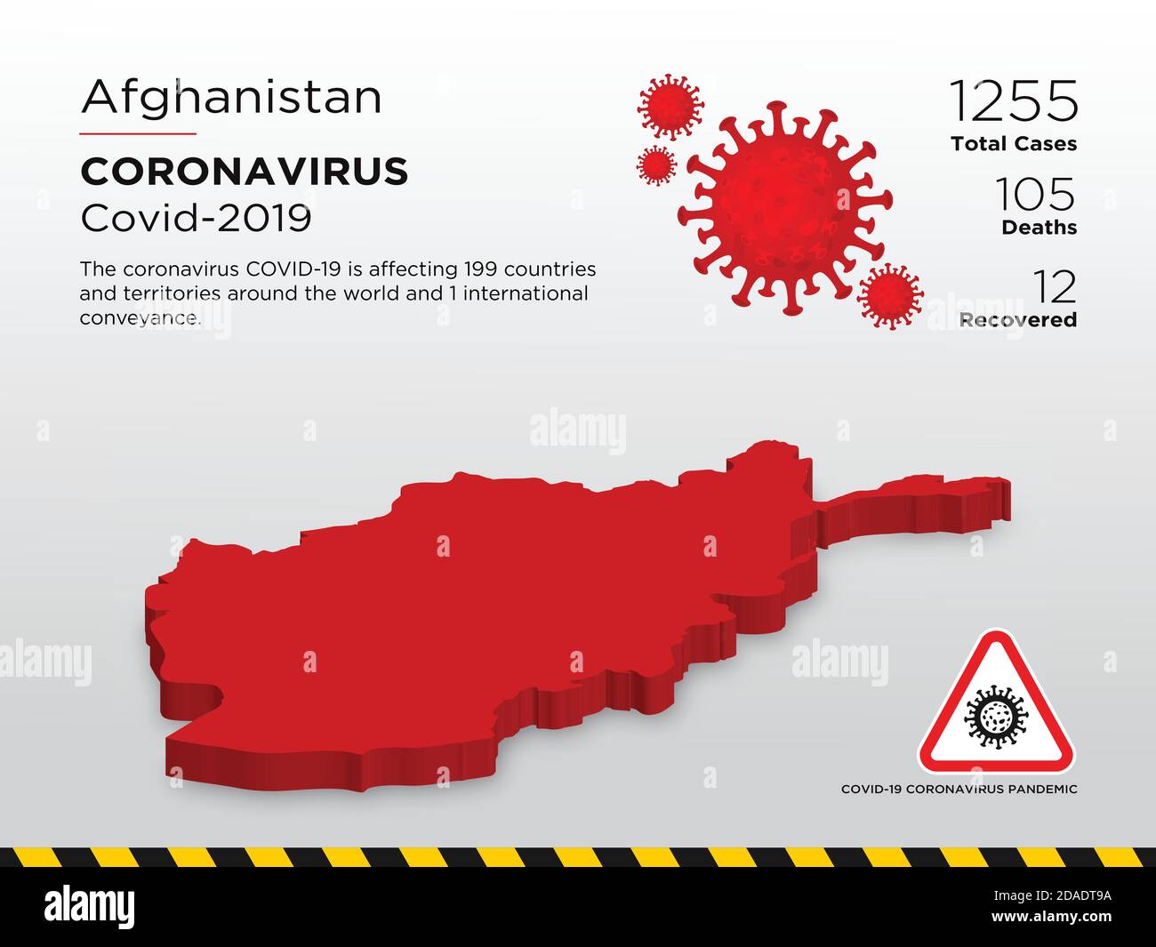 Afghanistan Betroffenes Land 3D-Karte von Coronavirus-Krankheit Design-Vorlage Stock Vektor