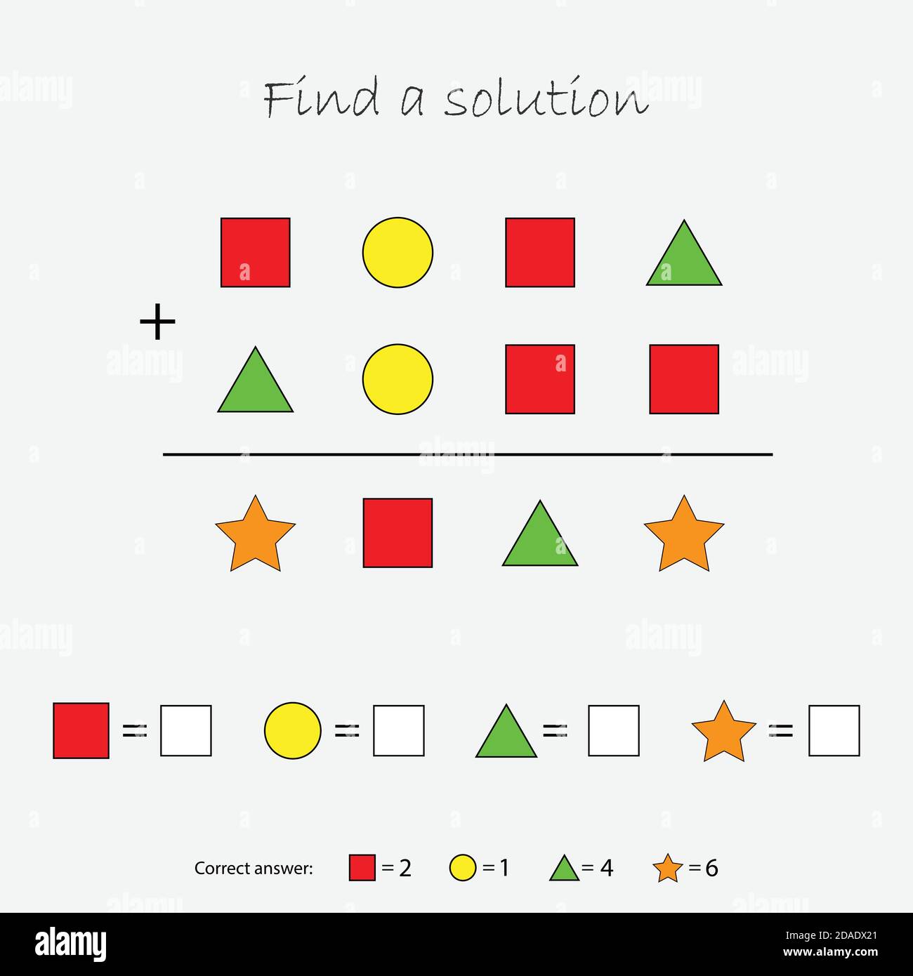 Mathematik Spiel mit Bildern geometrische Formen für Kinder, finden Sie eine Lösung, Bildung Spiel für Kinder, Schule Arbeitsblatt Aktivität, Aufgabe für die Stock Vektor