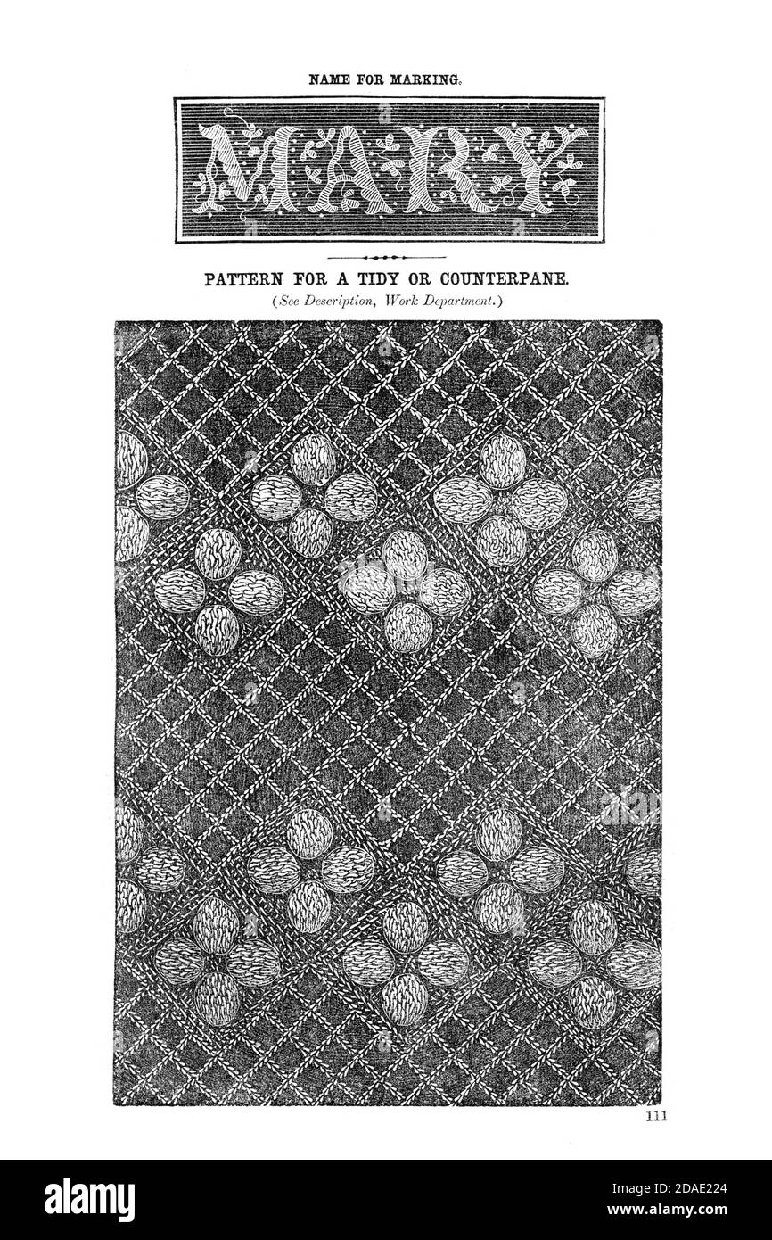Stickereiname und -Muster aus Godeys Lady's Book and Magazine, August 1864, Band LXIX, (Band 69), Philadelphia, Louis A. Godey, Sarah Josepha Hale, Stockfoto