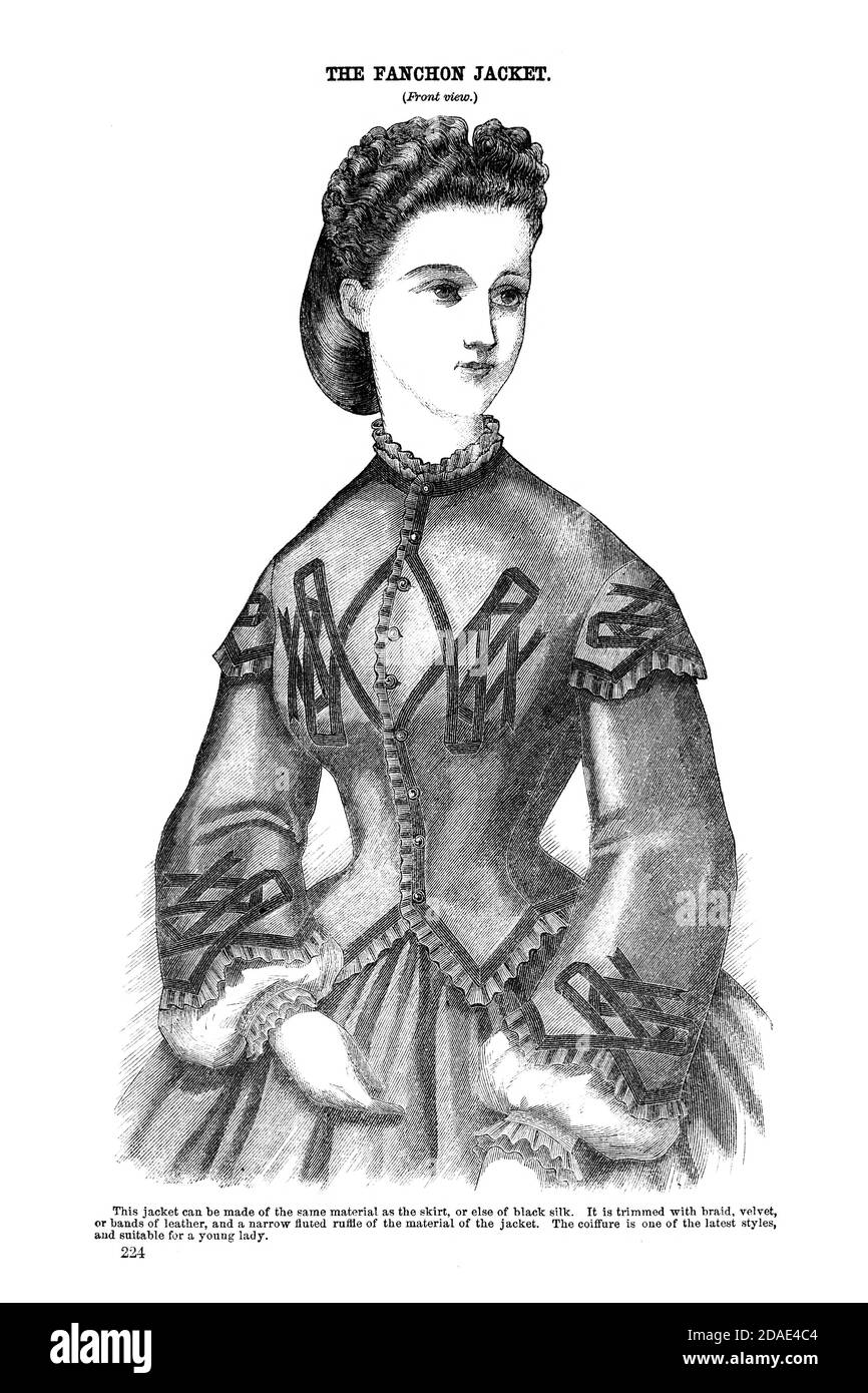 Godeys Mode für März 1864 Fanchon Jacke aus Godeys Lady's Book and Magazine, Marc, 1864, Band LXIX, (Band 69), Philadelphia, Louis A. Godey, Sarah Josepha Hale, Stockfoto