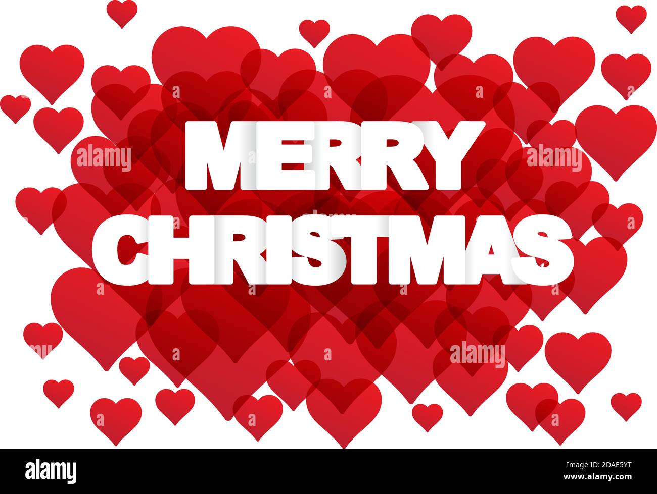 Vector Grußkarte Frohe Weihnachten mit Text und Herzen Stock Vektor