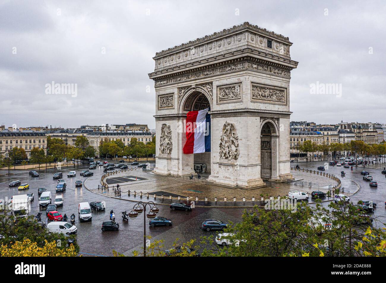 Luftaufnahme des Arc de Triomphe, Paris Stockfoto