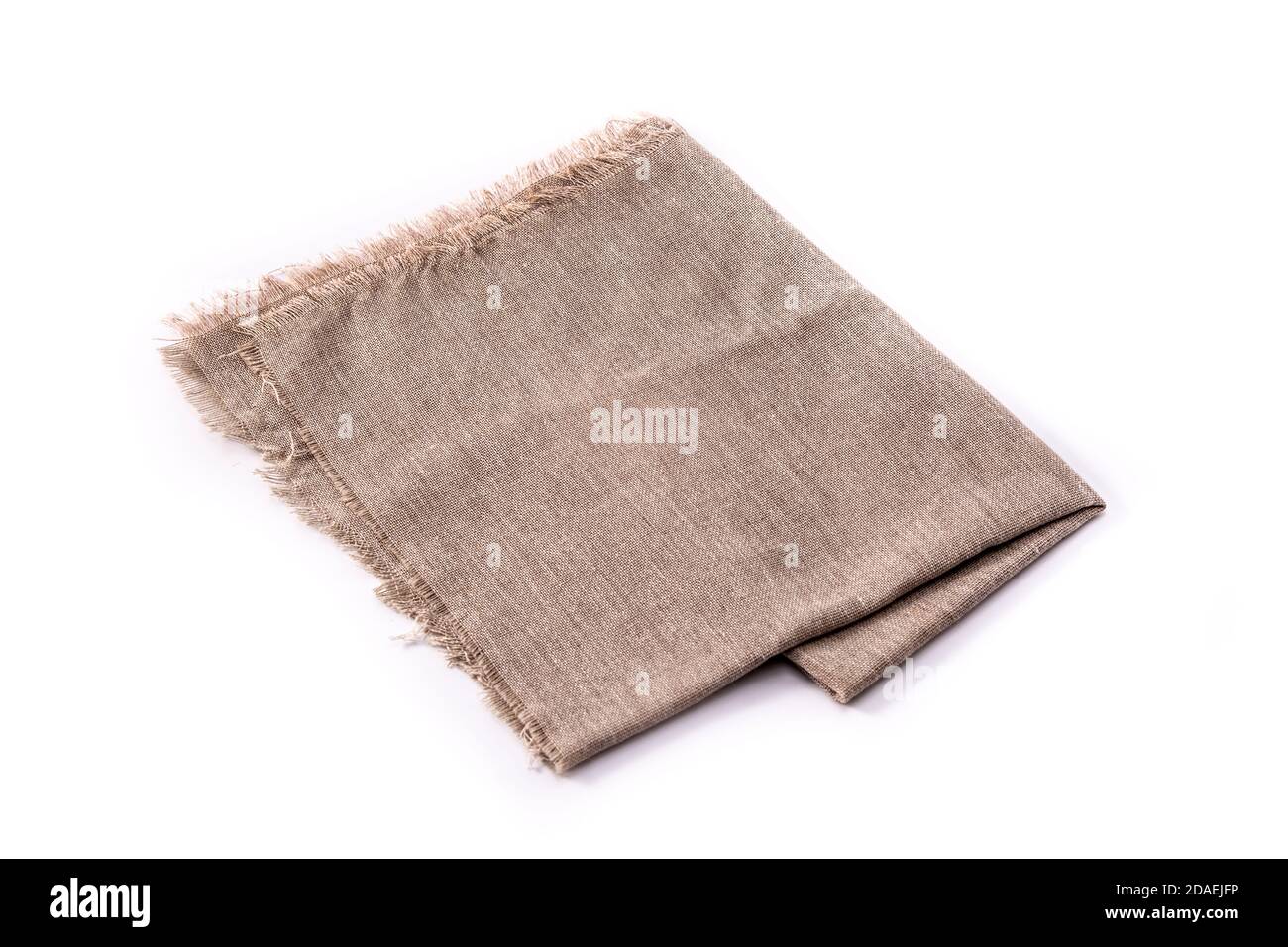 Beige Geschirrtuch aus Leinen strukturiert isoliert auf weißem Hintergrund Stockfoto