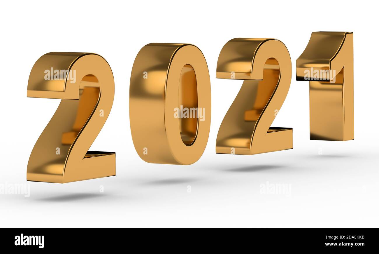 Neues Jahr und Feier Konzept. Goldene Nummer 2021. 3d-Rendering Stockfoto