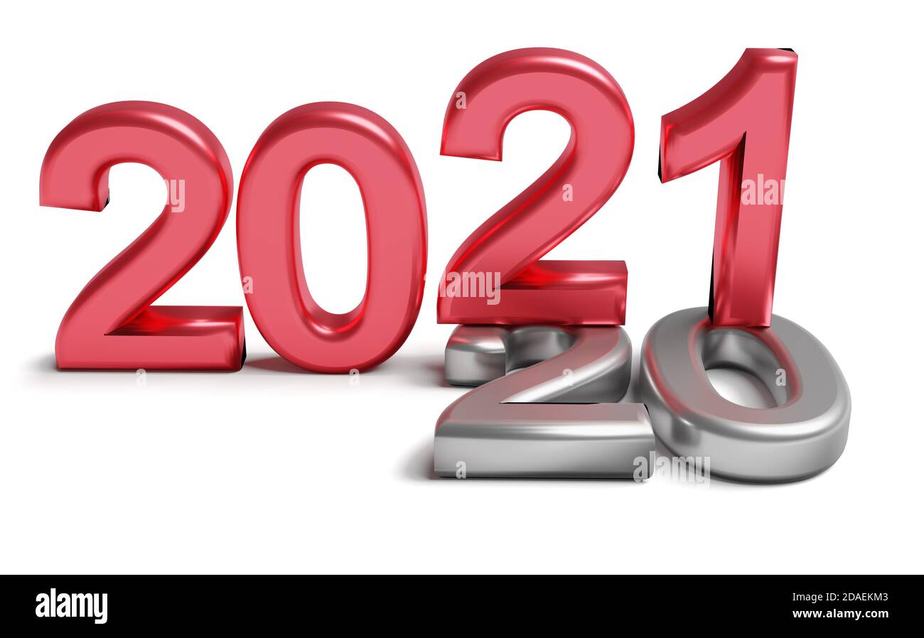 Neues Jahr 2021 Urlaubskonzept. Die Farbnummer 2021 liegt bei 2020. 3d-Rendering Stockfoto