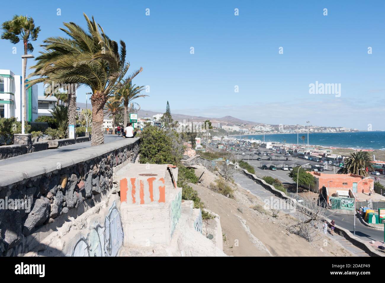 Blick auf das Stadtzentrum von Playa del Ingles, Maspalomas, Gran Canaria, Spanien. Stockfoto