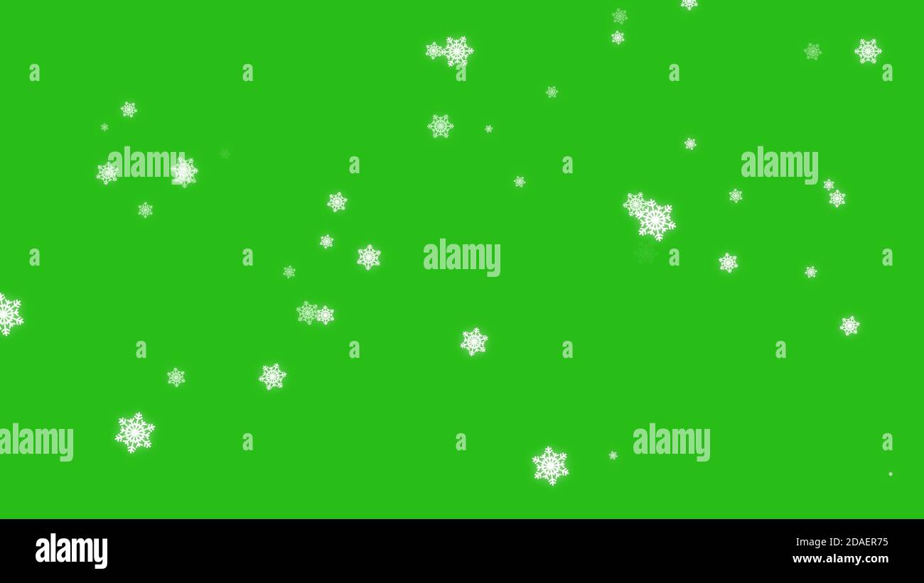 Isolierte fallenden Cartoon Schnee auf grünem Bildschirm. 3d-Rendering Stockfoto