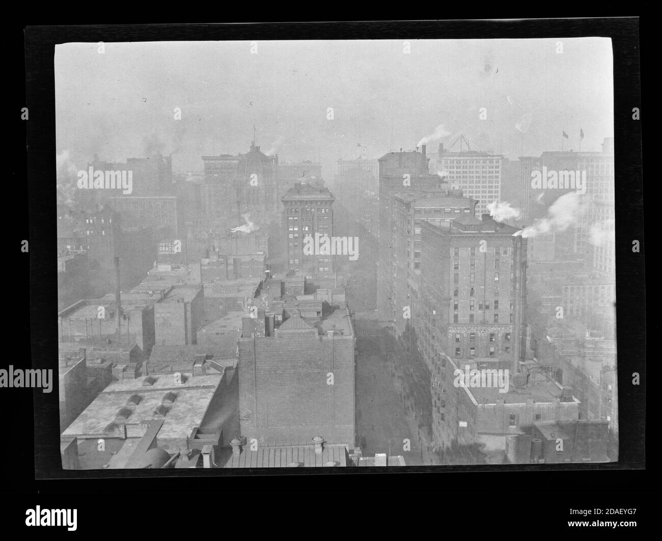 Blick aus der Vogelperspektive auf die Innenstadt von Chicago, Illinois, 1914. Stockfoto