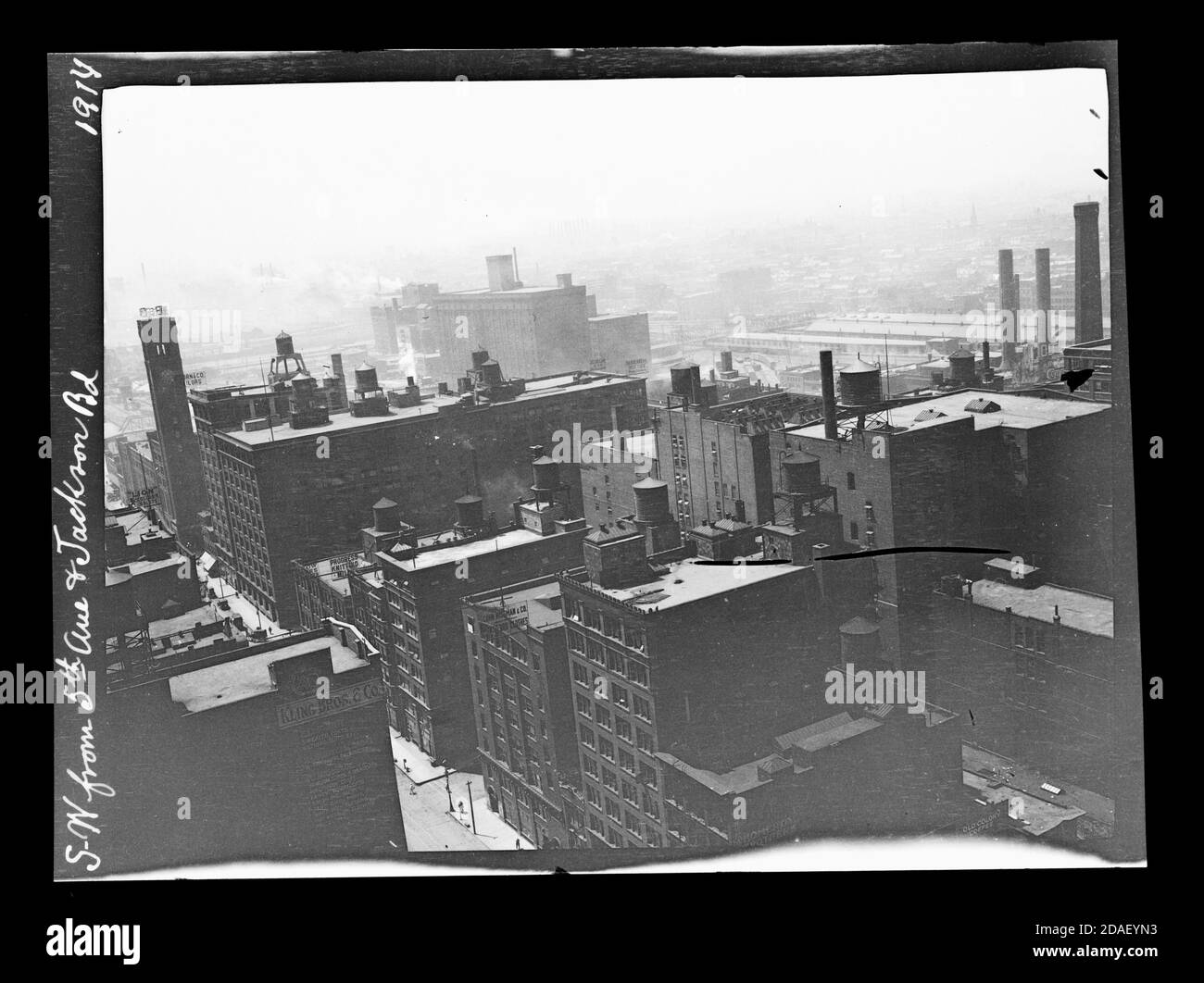 Blick aus der Vogelperspektive südwestlich vom Jackson Boulevard und der Fifth Avenue (Wells Street), Chicago, Illinois, 1914. Stockfoto