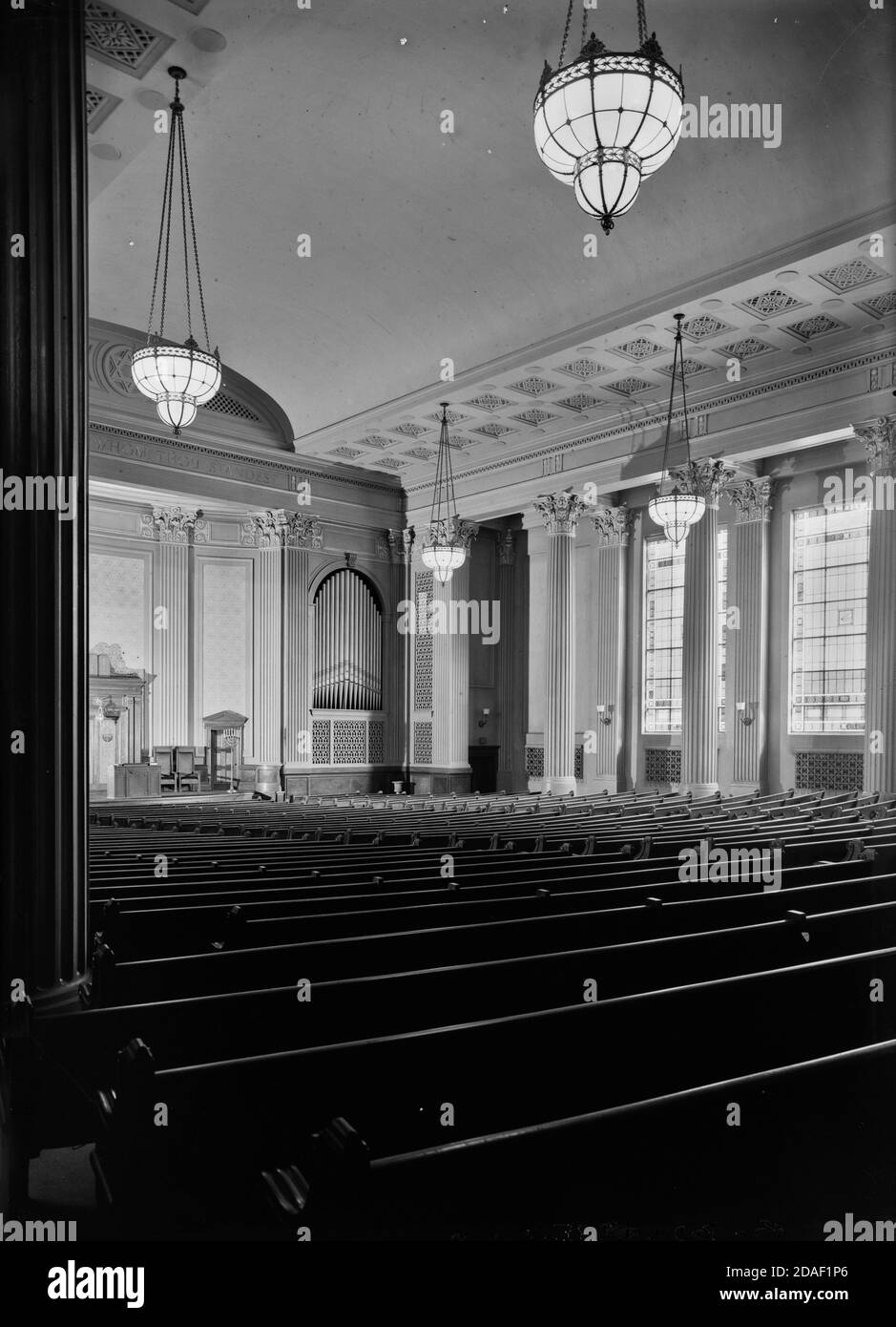 Eckdetail von K.A.M. Temple, Architekt Alfred Alschuler, 49. Und Drexel, in Chicago, Illinois, um 1923-1936. Stockfoto