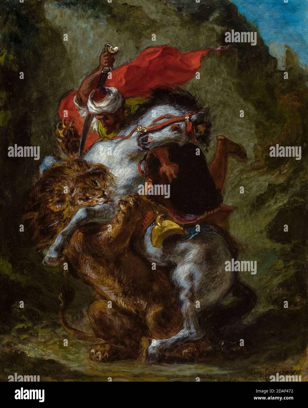 Eugène Delacroix, Malerei, arabischen Reiter Angegriffen von einem Löwen, 1849-1859 Stockfoto