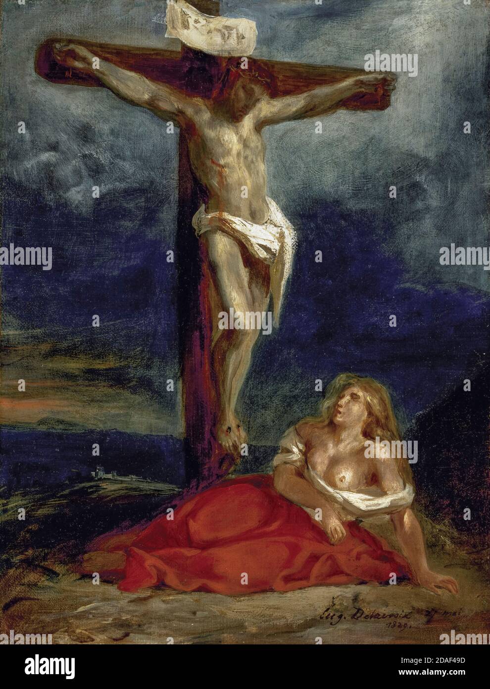 Eugène Delacroix, St. Maria Magdalena zu Füßen des Kreuzes, Malerei, 1829 Stockfoto