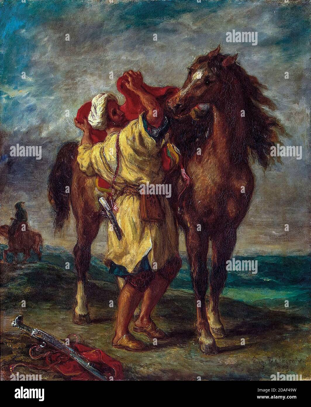 Eugène Delacroix, Malerei, Araber satteln sein Pferd, 1855 Stockfoto