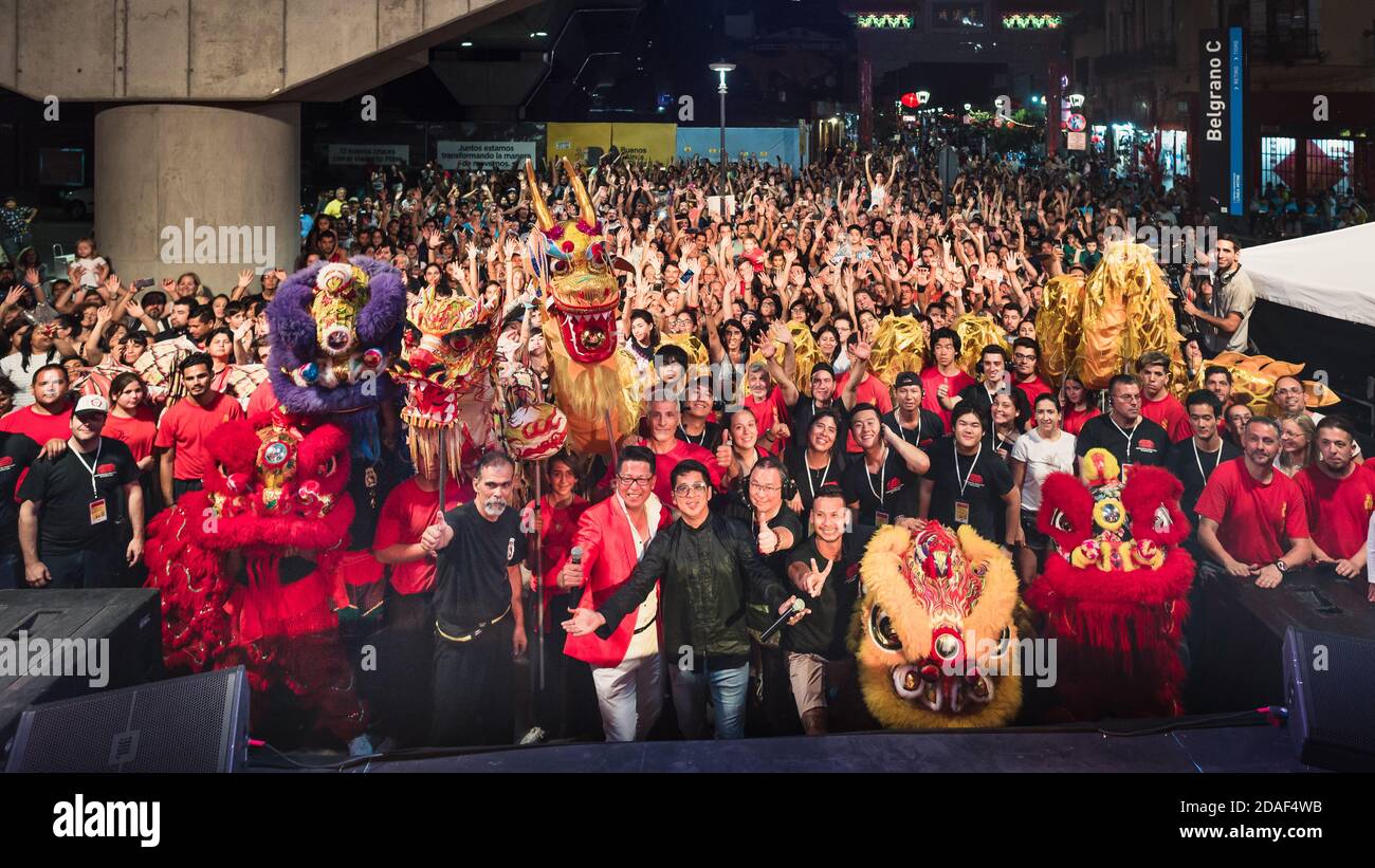 Capital Federal, Buenos Aires / Argentinien; 25. Jan 2020: Feier des chinesischen Neujahrs, Jahr der Ratte, in Chinatown. Stockfoto