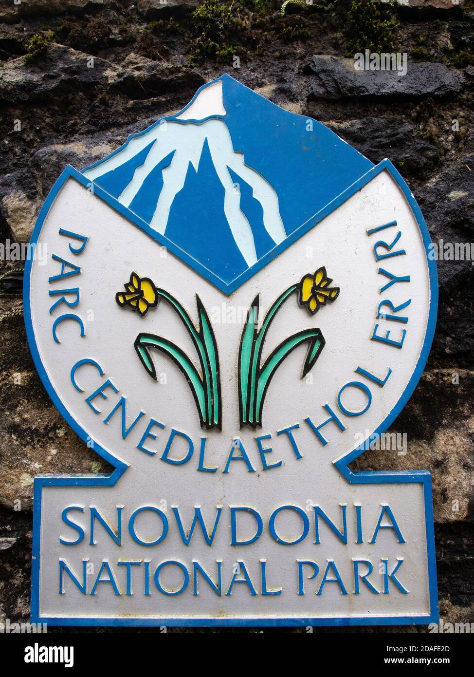 Snowdonia-Nationalpark Sign. Stockfoto