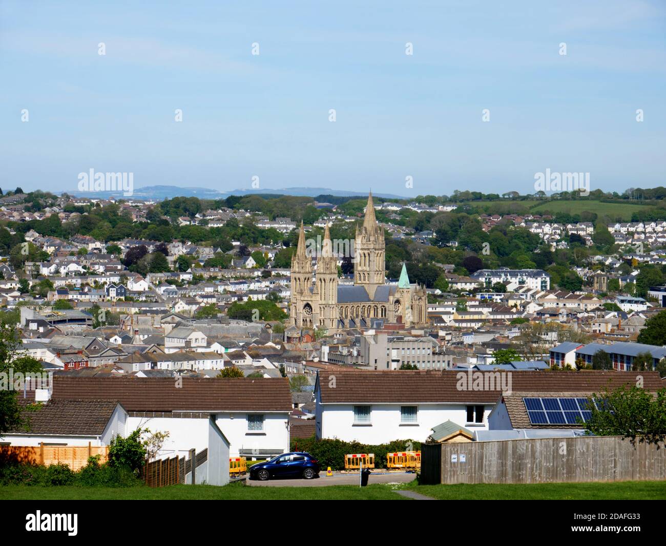 Blick auf die Stadt Truro, Cornwall, von Highertown im Westen. Stockfoto